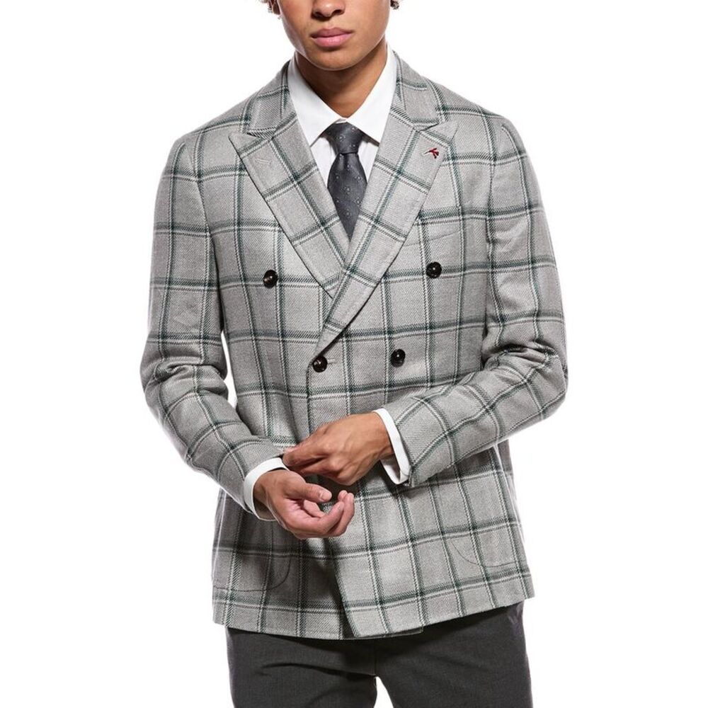 Isaia Mens  Domenico Double-Breasted Wool, Silk & Linen-Blend Sport Jacket, Grey
